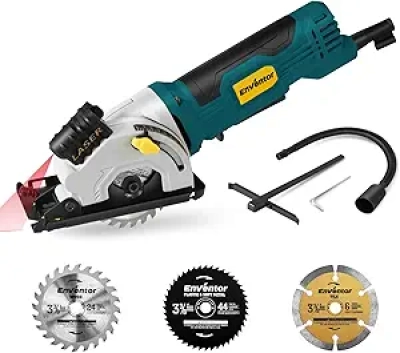 Enventor Mini Circular Saw 4.8A - Laser Guide, 4000RPM, 3 Blades