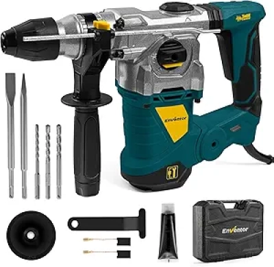 Enventor 1-1/4" SDS-Plus 13A Rotary Hammer Drill - Heavy Duty Concrete Demolition with Safety Clutch