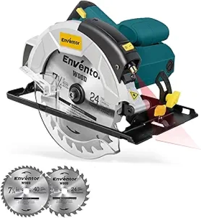 ENVENTOR 7-1/4" Circular Saw 10A - Laser Guide, 2 Blades, 5800RPM