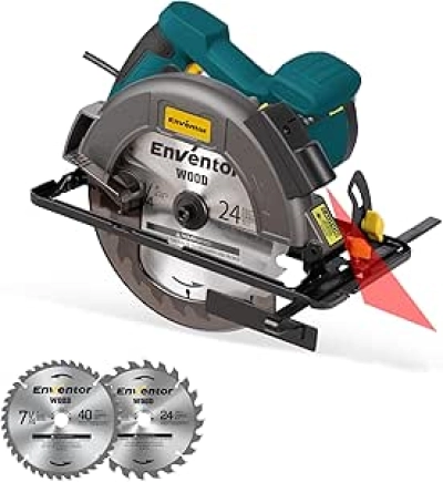 Enventor 11A Corded Circular Saw 7-1/4" with Laser Guide & 2 Blades