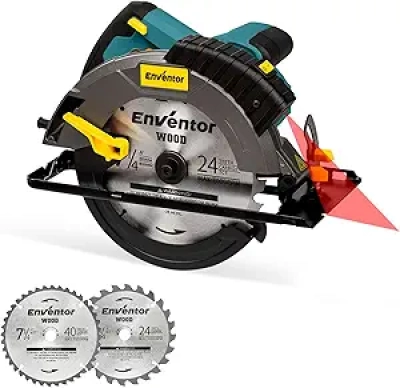 Enventor 14A Corded Circular Saw 7-1/4" with Laser Guide & 2 Blades
