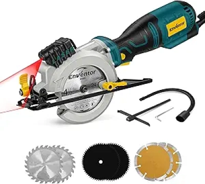 Enventor Mini Circular Saw 5.8A - 4-1/2" Electric Saw with Laser Guide & 6 Blades