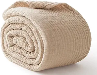 King Size Cotton Muslin Blanket 108x90 - 6 Layer Cooling Throw for Hot Sleepers