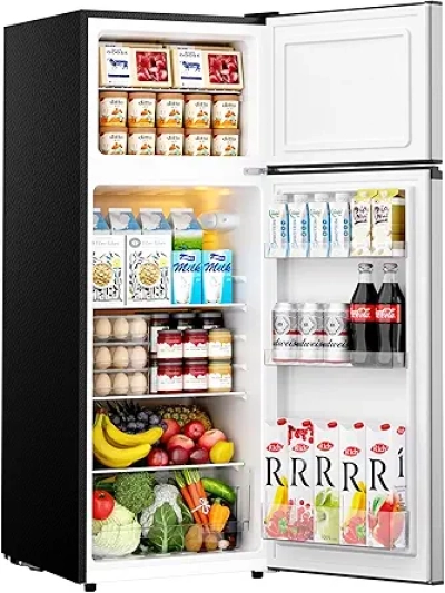 EUHOMY 7.4 Cu.Ft. 2 Door Refrigerator with Freezer - Adjustable Thermostat & LED Lights