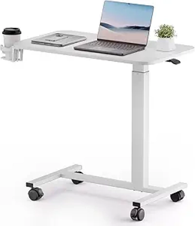 Adjustable Overbed Table with Lockable Wheels | Pneumatic Height Control 28-41"