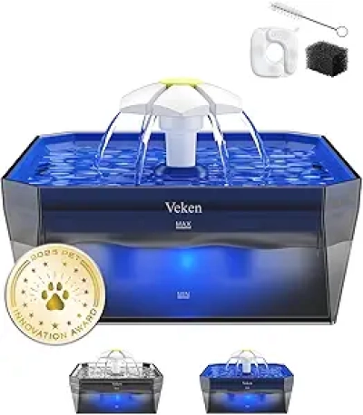 Veken Award-Winning Quiet Cat Water Fountain - 50oz Pet Hydration Dispenser for Cats, Dogs & Small Animals