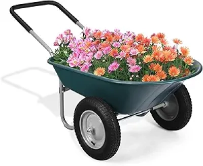 Moccha 2-Tire Wheelbarrow 330lbs Capacity - Heavy Duty Garden Wagon with Pneumatic Tires