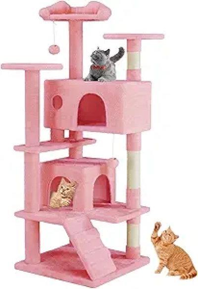 54 Inch Pink Cat Tree Tower with Scratching Posts & Climbing Ladder