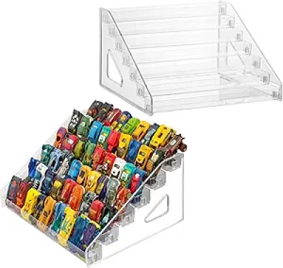 2 Pack Clear Acrylic Hot Wheels Display Shelf - 7 Layer Toy Car Organizer Storage Case