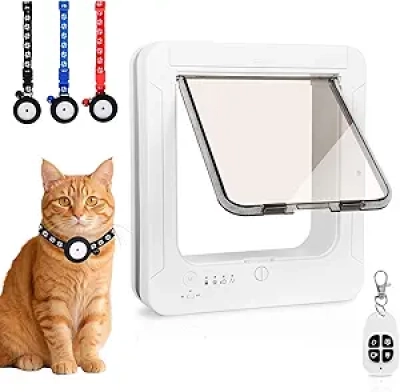 Smart RFID Cat Door - Automatic Pet Door with 3 Collar Keys & Remote Control