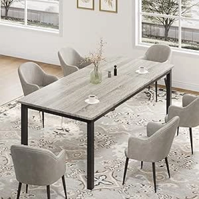 Industrial Dining Table for 6-8 | 70.8 inch Grey Kitchen Table with Metal Legs