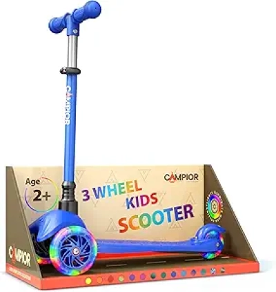 Blue LED Light-Up 3 Wheel Scooter for Kids Ages 2+ | Lean-to-Steer