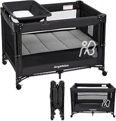 ANGELBLISS 4-in-1 Baby Bassinet Bedside Crib & Pack and Play with Diaper Changer
