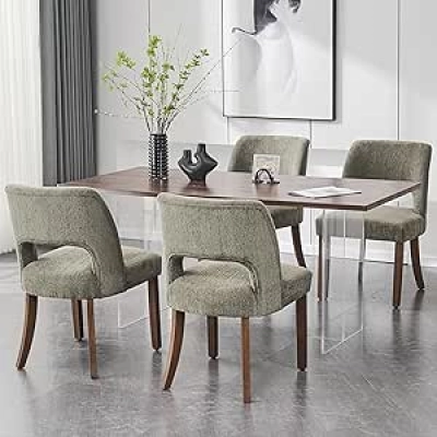 VKNOW Wooden Dining Chairs Set of 4 - Modern Upholstered Farmhouse Kitchen Chairs