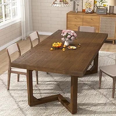 71 Inch Farmhouse Dining Table - Solid Wood Rustic Kitchen Table for 6-8 People