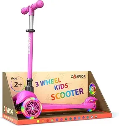 Pink 3 Wheel Scooter for Kids with LED Light-Up Wheels & Adjustable Handlebar
