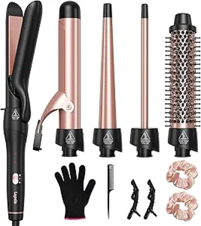 5-in-1 Curling Iron Set with Flat Iron & 4 Ceramic Barrels - Fast Heating Hair Curler