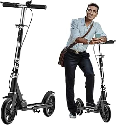 Foldable Kick Scooter for Kids & Adults - Adjustable Height, 220 LB Capacity