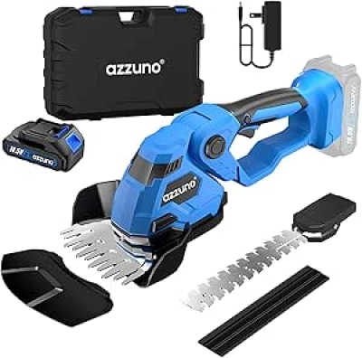 AZZUNO Cordless Hedge Trimmer 2-in-1 - 20V Battery Powered Grass & Shrub Cutter