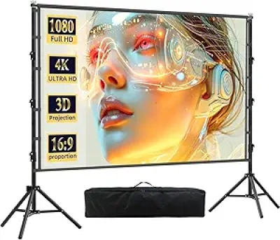 120 Inch Portable Outdoor Projector Screen with Stand - 4K HD Rear/Front Projection