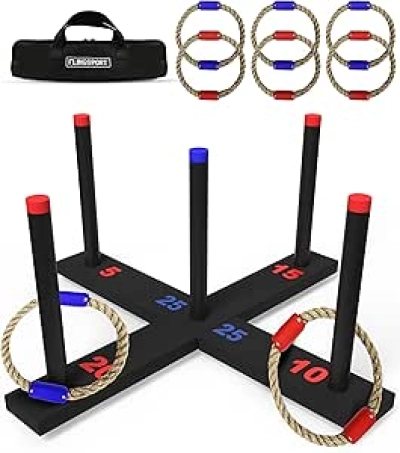 Ring Toss Game Set - 6 Double Beaded Rings, Carry Case & 4 Games