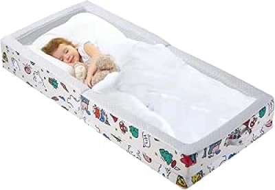 Portable Foldable Toddler Travel Bed - Safe Foam Crib with Rails & Washable Cover