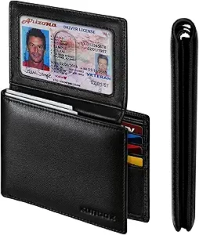 Premium Leather Bifold Wallet for Men | RFID Blocking | 12 Card Holder with Dual ID Windows