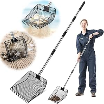 CAROD 2-in-1 Chicken Poop Scooper & Rake - Adjustable 24-68" Stainless Steel Handle