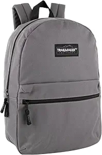 Trail Maker Classic 17 Inch Backpack - Grey School Bag with Padded Straps