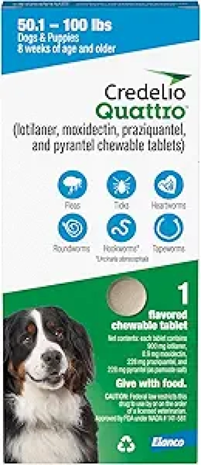 Credelio Quattro 50.1-100 lbs: 6-in-1 Flea, Tick & Heartworm Protection