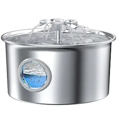 Stainless Steel Cat Water Fountain 88oz - Ultra Quiet Pet Hydration Dispenser with LED Light