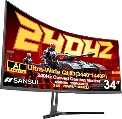 SANSUI 34 Inch 240Hz Ultrawide Curved Gaming Monitor - 3440x1440 UWQHD