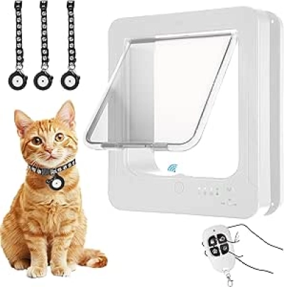 Smart RFID Cat Door with 3 Collar Sensors & Remote Control | 4-Way Locking Pet Door