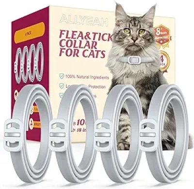 Natural Flea and Tick Collar for Cats – 4 Pack, Waterproof & Adjustable