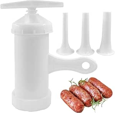 Hordion Manual Sausage Stuffer - 3 Tubes, Food-Grade Plastic Meat Filler