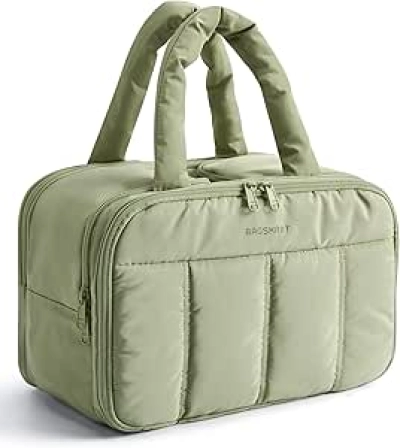 BAGSMART Large Travel Toiletry Bag for Women - Puffy Cosmetic Organizer with Dry-Wet Separation