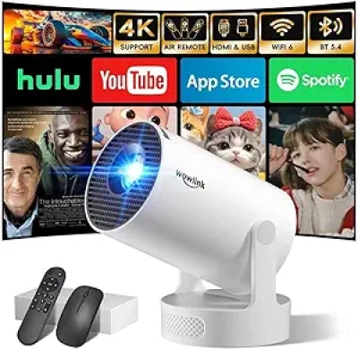 4K Mini Projector WiFi 6 & Bluetooth 5.4 - 180° Rotatable Portable Projector with Built-in Apps