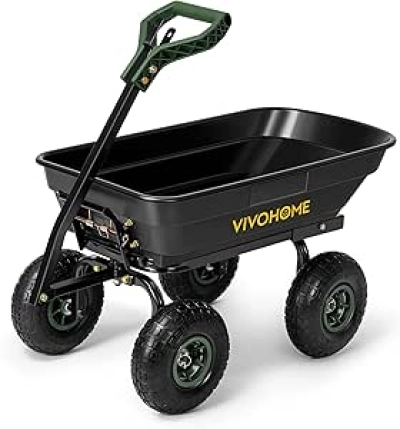 VIVOHOME 660lbs Dump Wagon Cart with ATV Tractor Attachment & All-Terrain Tires