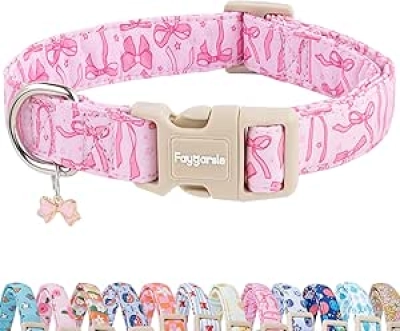Pink Bow Dog Collar for Small Medium Large Dogs - Summer Spring Design