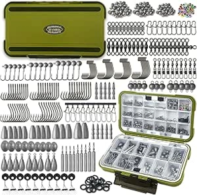 264/423PCS Fishing Tackle Box Kit - Complete Fishing Accessories with Hooks, Weights & Sinkers