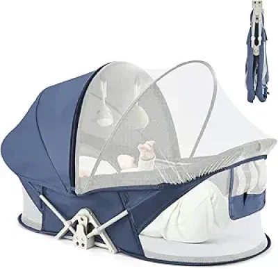 Portable Baby Bassinet Travel Bed with Mosquito Net & Sunshade Canopy