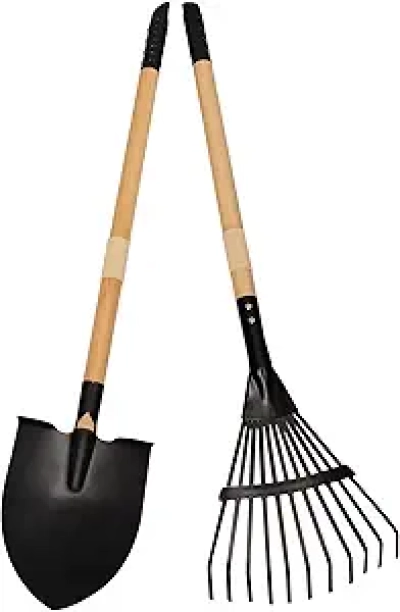 Kids Rake and Shovel Set - Metal Garden Tools for Ages 3+