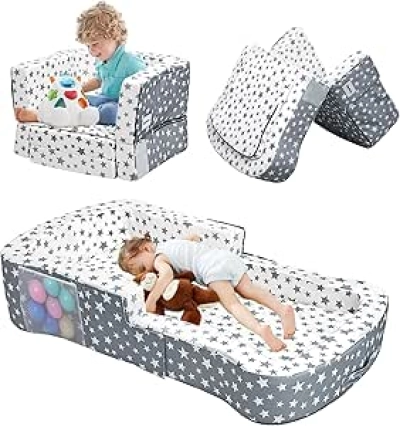 2-in-1 Portable Toddler Travel Bed & Chair - Convertible Crib with Storage