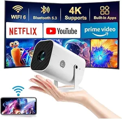 Mini Projector 1080P WiFi 6 & Bluetooth 5.3 - Electric Focus, 210° Rotation, Built-in Apps