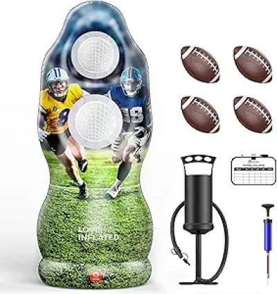 QPAU Dual-Hole Inflatable Football Target - Life-Size Backyard Toss Game for Kids & Adults