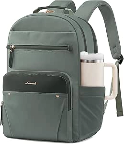 LOVEVOOK Women's Laptop Backpack 15.6" - Travel Backpack with Water Bottle Pockets, Sage Green