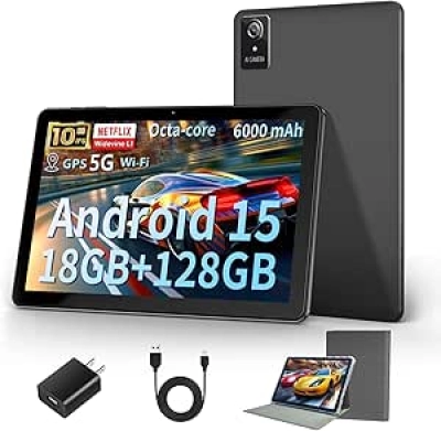 10 Inch Android 15 Tablet - 18GB RAM, 128GB Storage, WiFi 6, Widevine L1