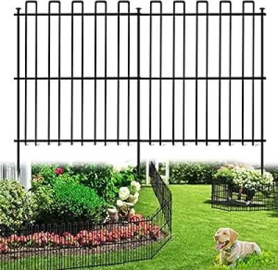 25-Panel No Dig Animal Barrier Fence 32in H x 49ft L - Rustproof Metal Garden Edging