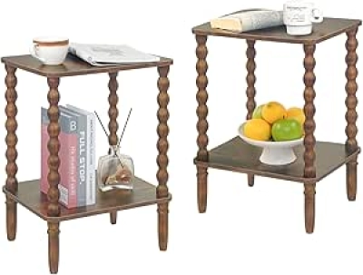 Side Tables Set of 2 with Storage Shelf - Rustic Brown End Tables for Bedroom & Living Room
