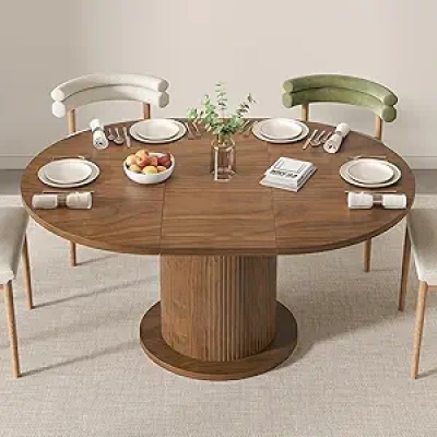 Adjustable Round Dining Table 43.3-59 inch | Modern Farmhouse Kitchen Table for 4-6